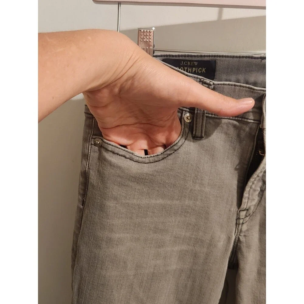J.Crew Jeans Womens 28  Toothpick Gray Tapered Stretch Mid‎ Rise Distressed Hem